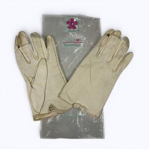 Macy's Marchioness Gloves Ivory Washable Leather Made in Italy Bow Womens Size 7